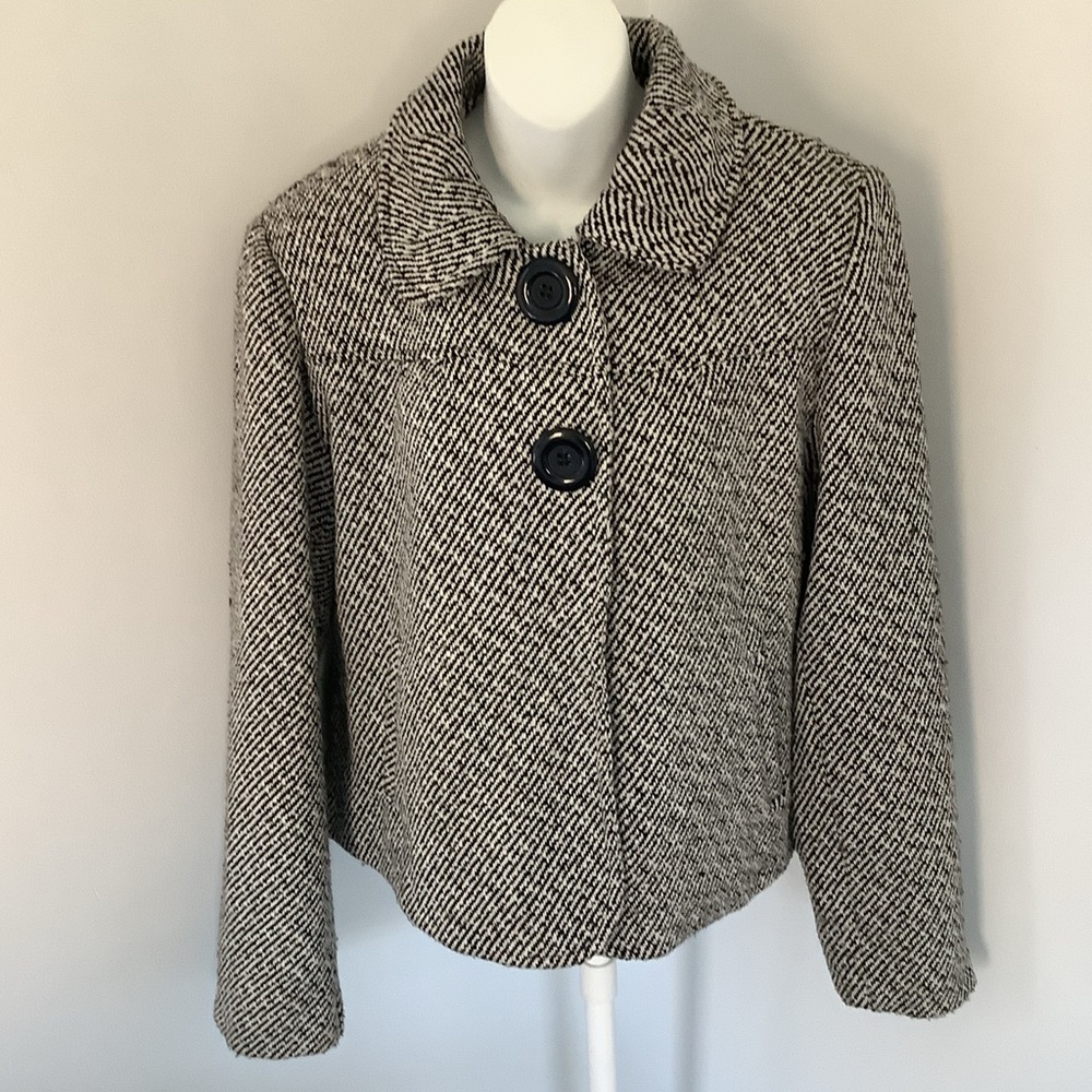 Hot Kiss Black/White Large Buttons Cropped Jacket Sz. XL